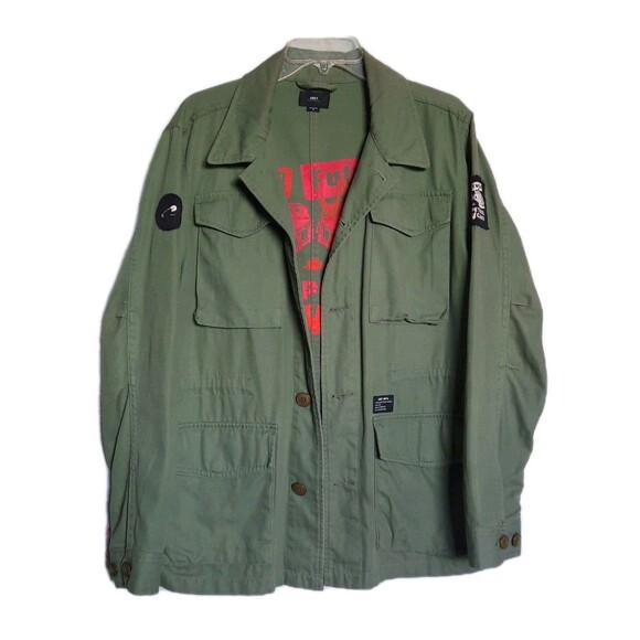 Obey Fairey × Jamie Reid Collab M-65 Military Army Olive Green Jacket Sz M XLNT - Picture 1 of 9
